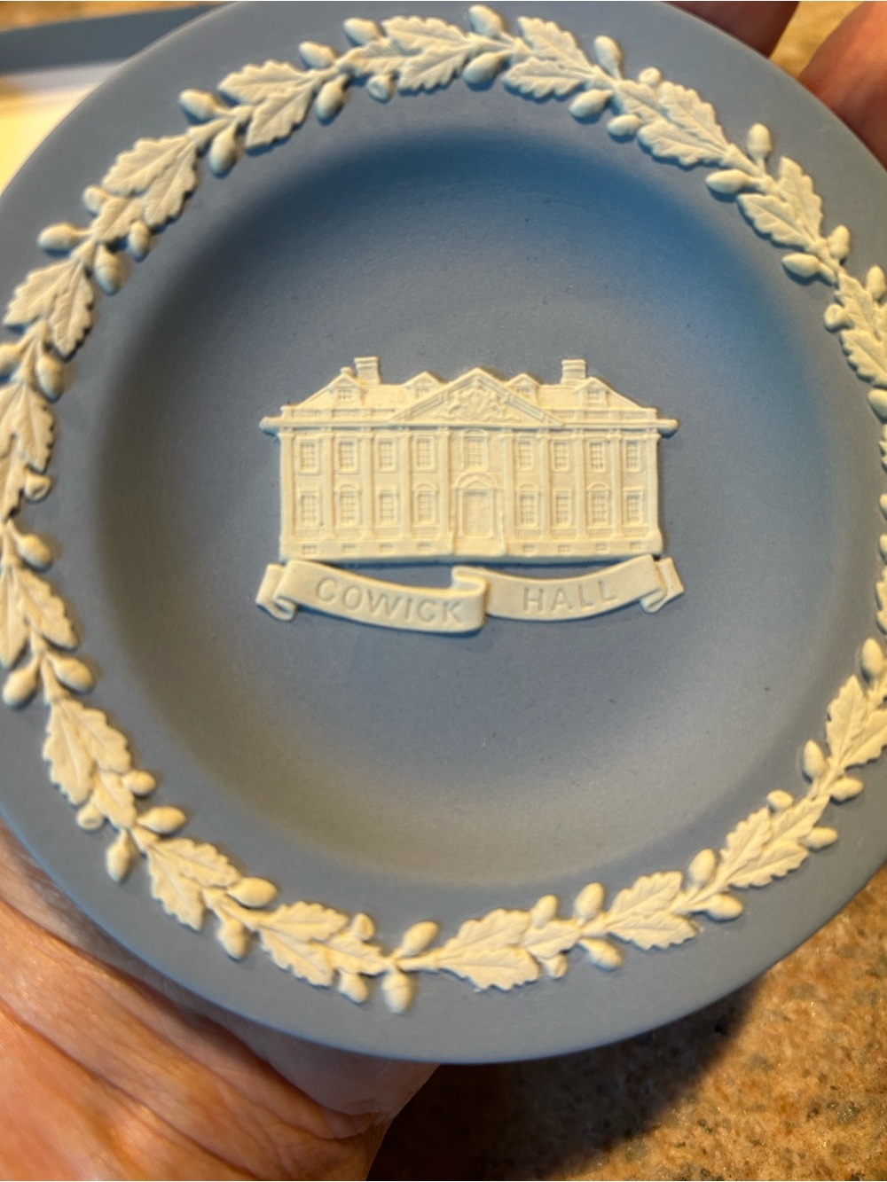Wedgwood Blue Jasperware 5” Plate Raised Relief “Cowick Hall” East Yorkshire NIB